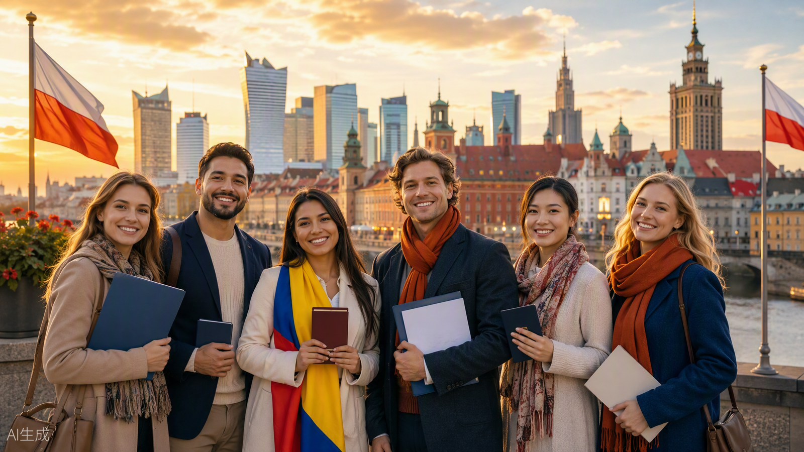 Diverse international people in Poland